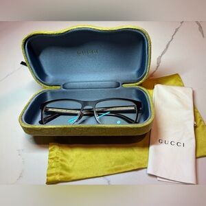 Gucci Eyeglasses Frames GG0317OZ 001 Black Gold Rectangle Full Rim 56-17-145